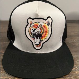 RVCA trucker snap back hat.